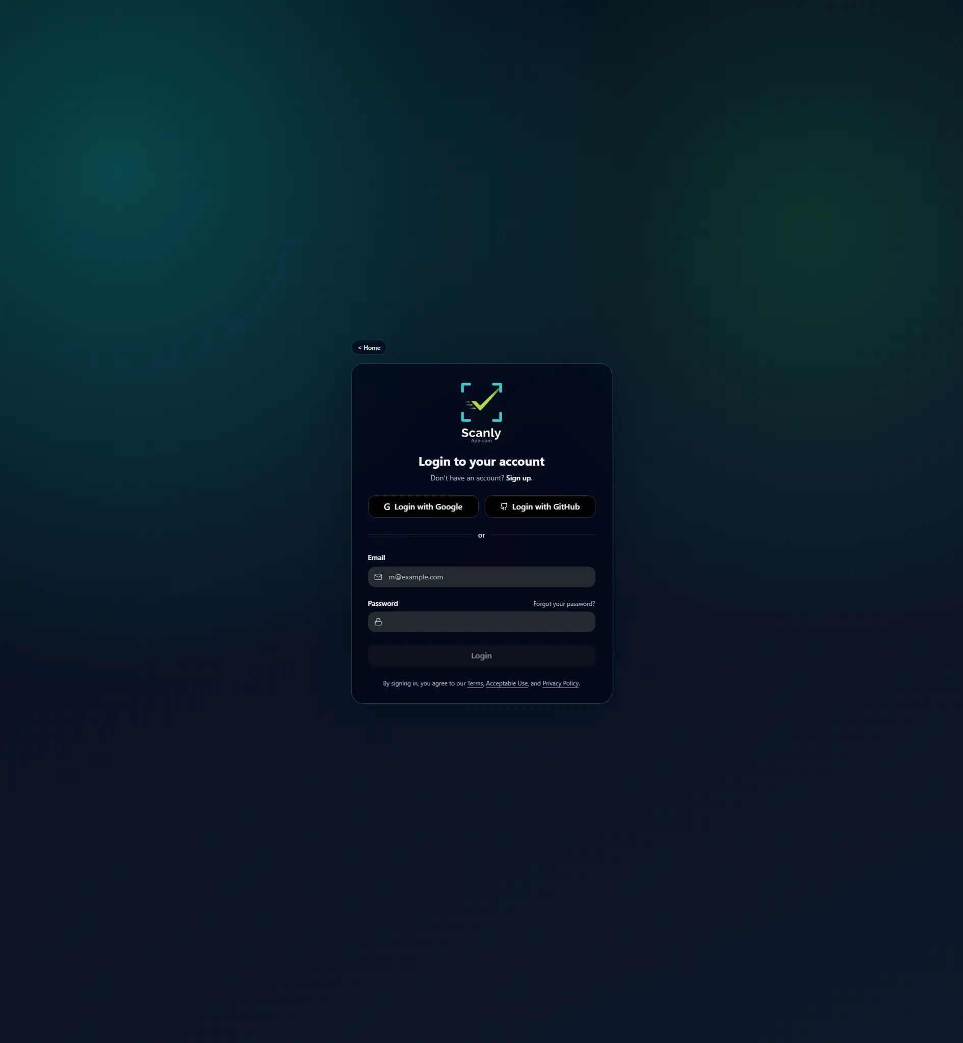 Login page