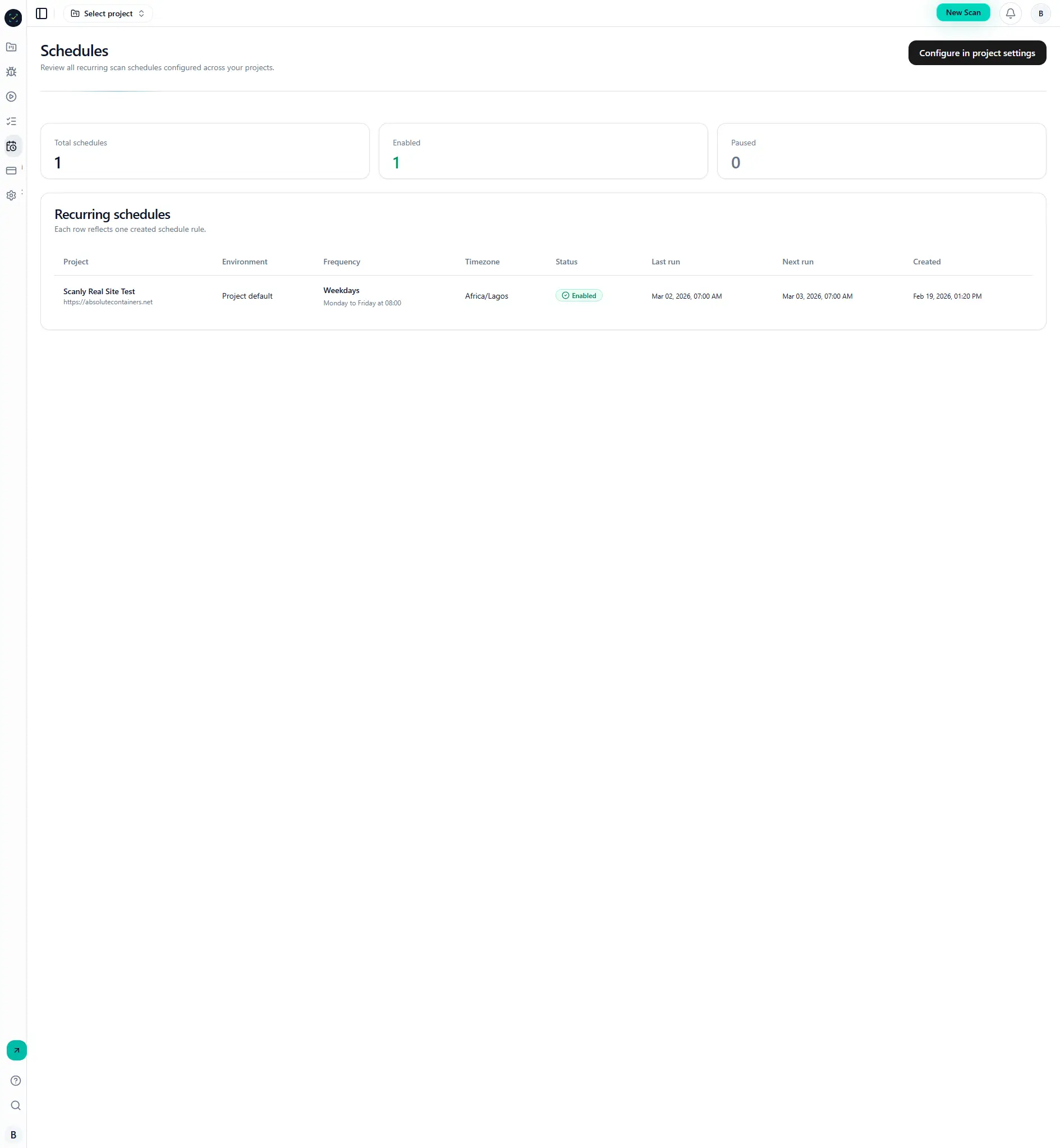 Schedules page